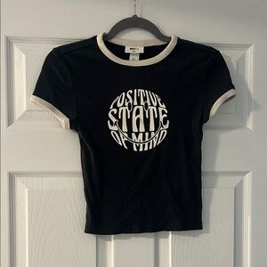 H&M Black Tee with White Graphic and Trim